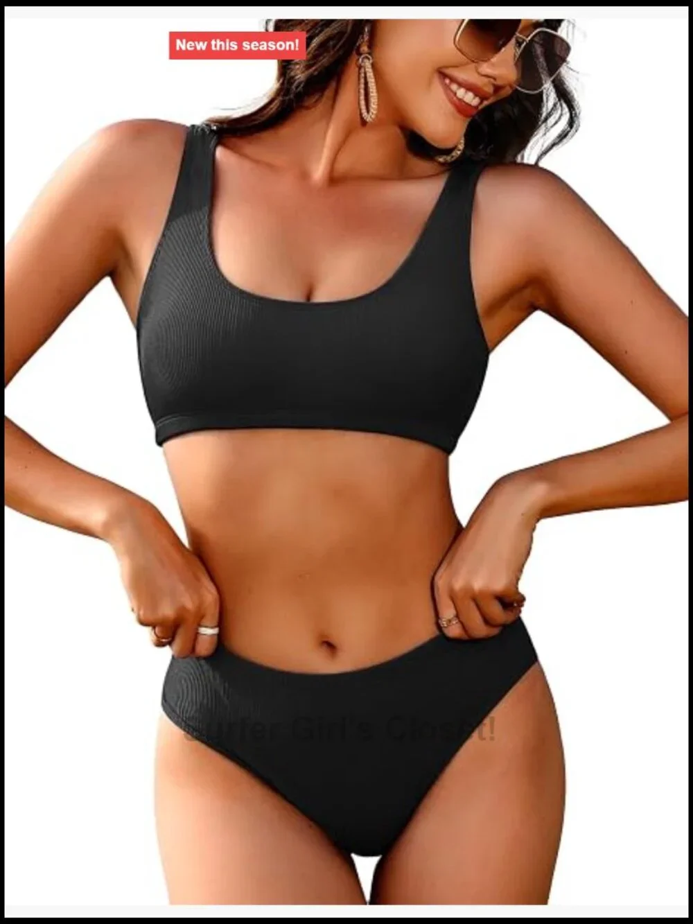 Ribbed Bikini Set Two Piece Sporty Swimsuit High Cut Bathing Suit